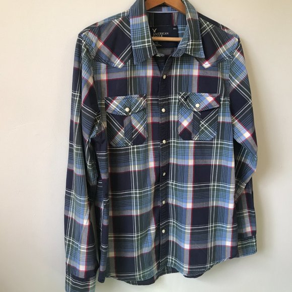 Men's American Eagle Plaid Long Sleeve Button Up Shirt, Size L - Picture 2 of 12